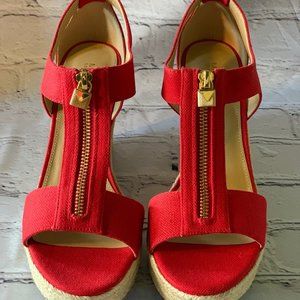 NEW Womens Michael Kors Janet Wedges Red